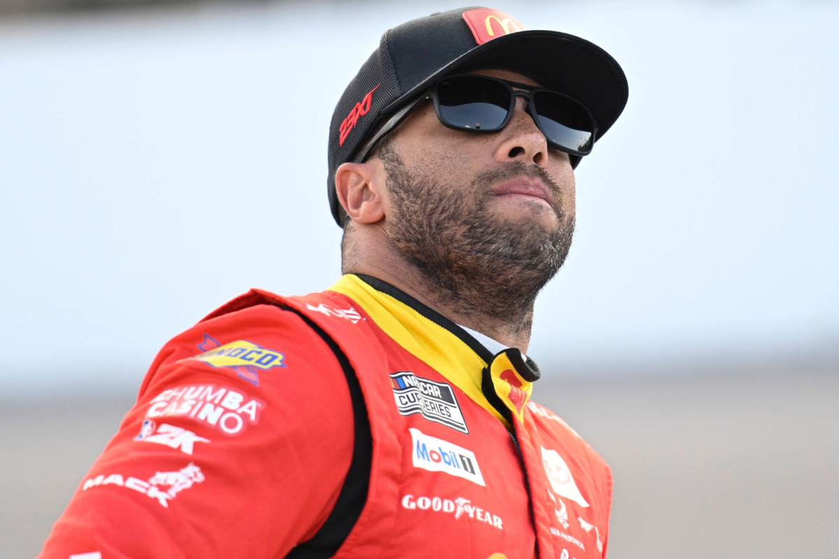 An image of NASCAR driver Bubba Wallace pre-race in 2025