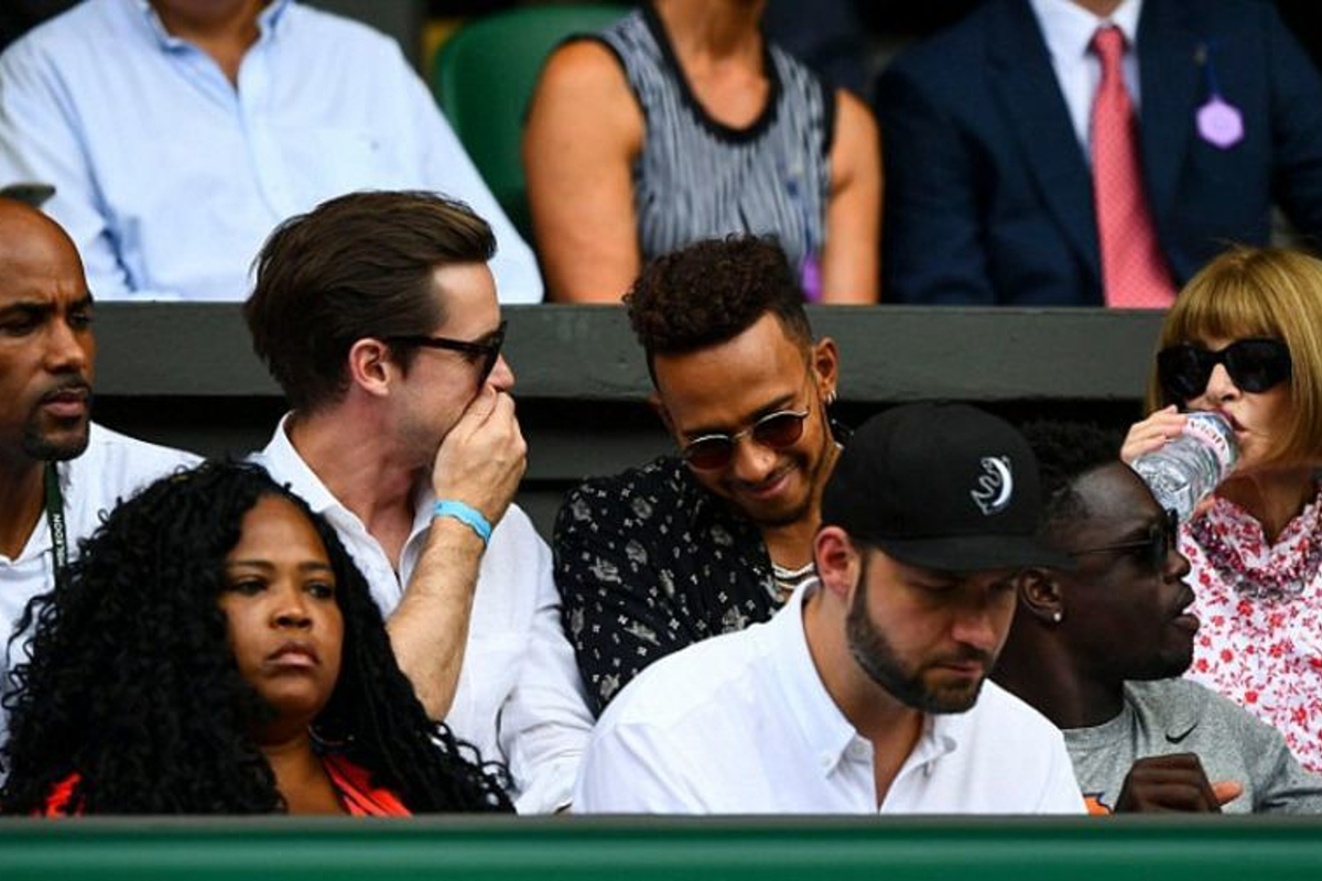 Hamilton takes in Wimbledon final alongside Tiger Woods as Serena Williams' guest