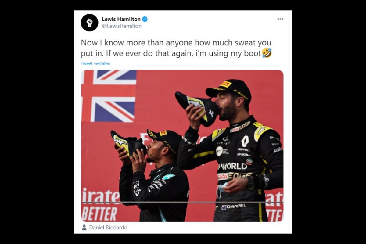 Lewis Hamilton Blikt Terug Op Shoey Met Daniel Ricciardo 