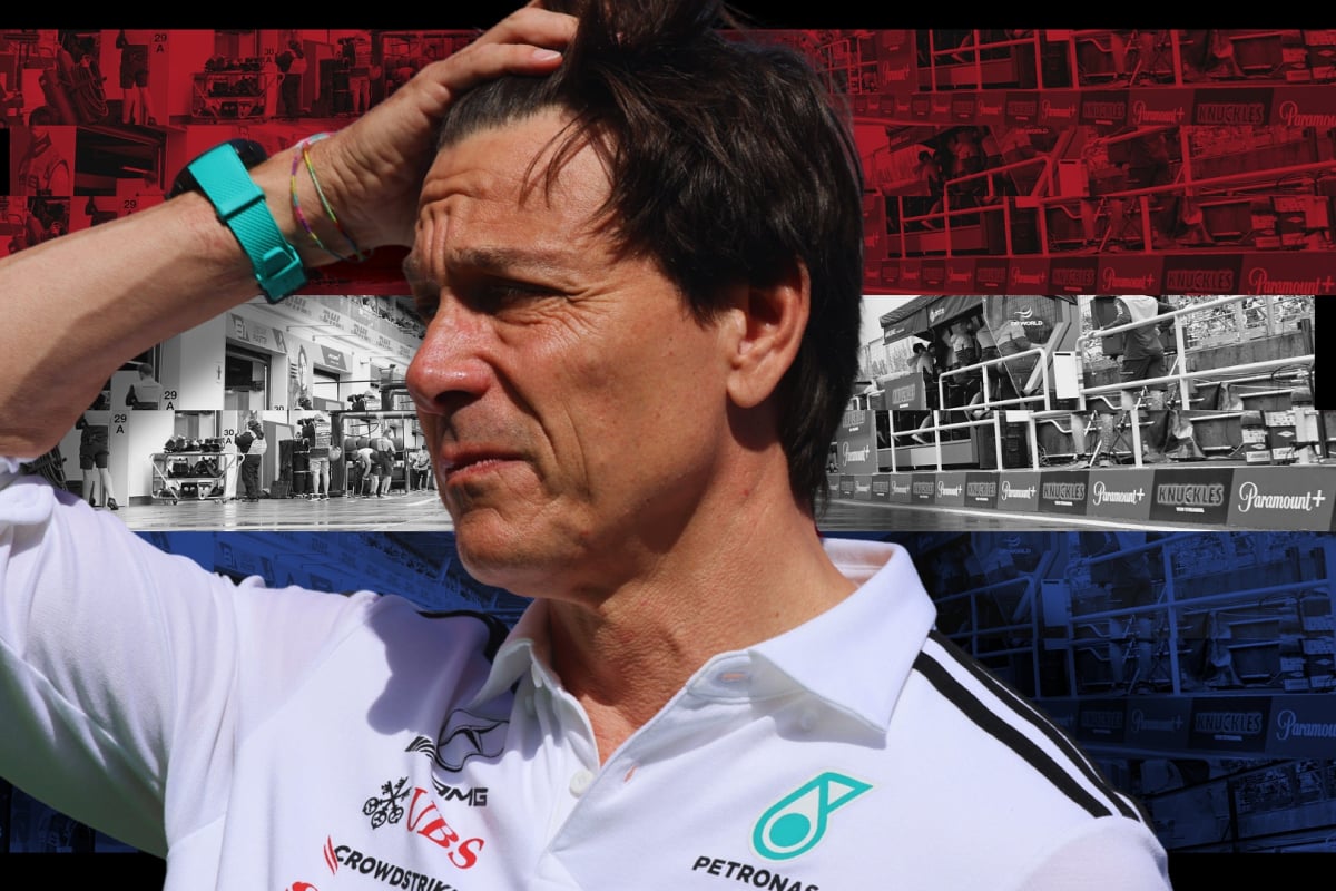 Mercedes boss Toto Wolff looking upset in front of Dutch flag