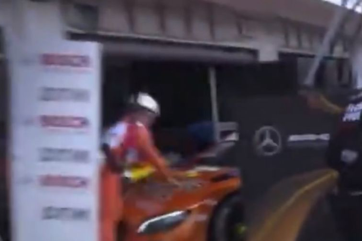 WATCH: DTM car loses control in wet pit lane