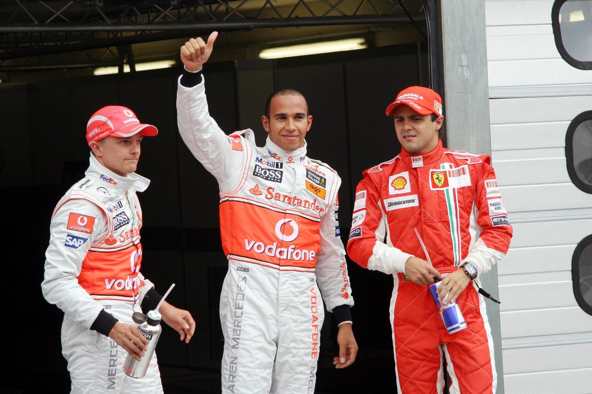Lewis, Hamilton, Felipe Massa, Heikki Kovalainen look on at the 2008 German Grand Prix