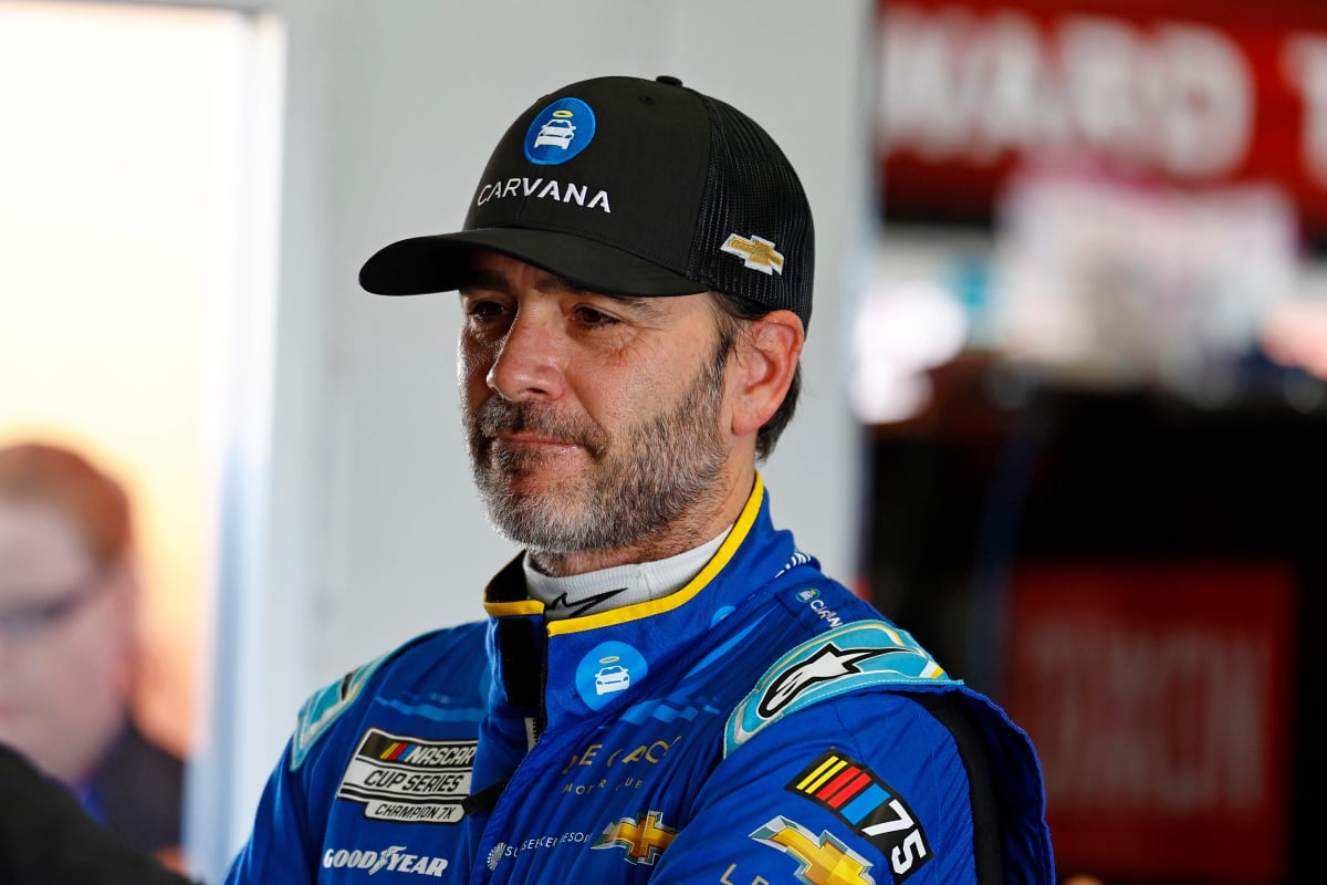 An image of NASCAR driver Jimmie Johnson staring into the distance