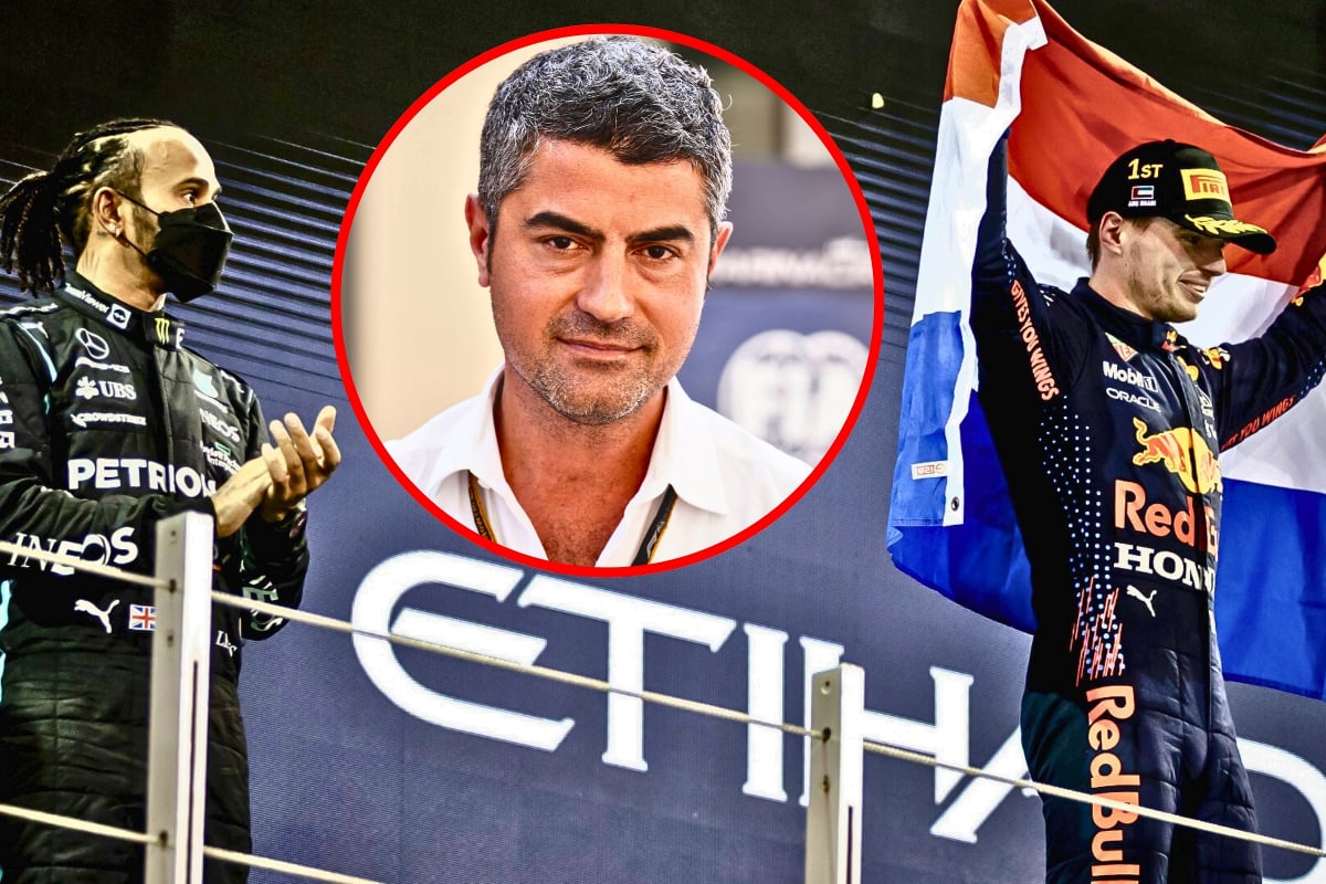 Masi, Hamilton and Verstappen during AD21