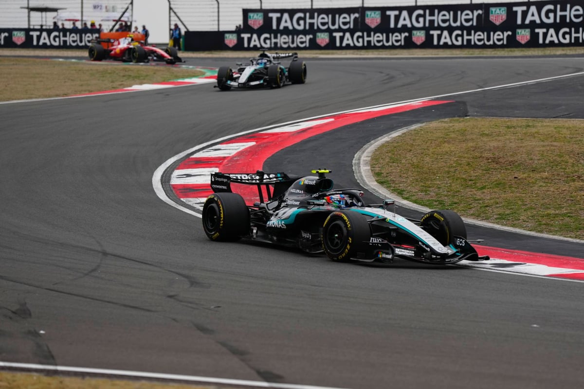 Kimi Antonelli leads his Mercedes around the Shanghai track at the 2026 Chinese Grand Prix