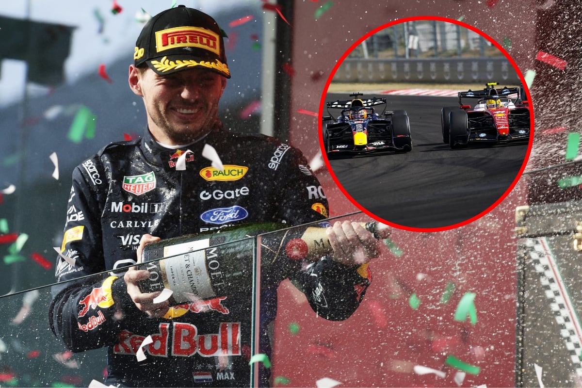 Verstappen on the podium at the Hungaroring
