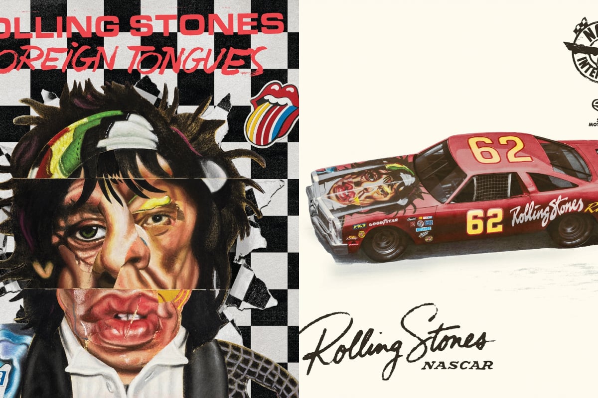 An image of the NASCAR collaboration with The Rolling Stones ahead of their upcoming album release Foreign Tongues