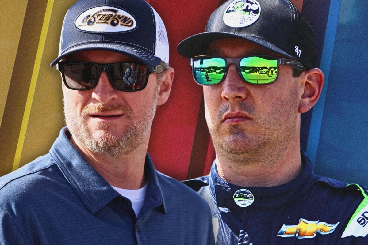 A composite image of Dale Earnhardt Jr and Kyle Busch