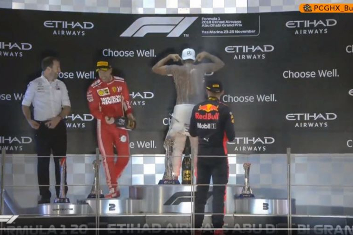 VIDEO: Hamilton goes topless on Abu Dhabi podium!