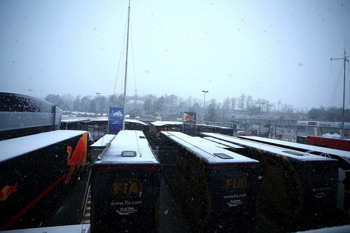 F1 team release picture of SNOW-COVERED HQ as Britain battles severe weather