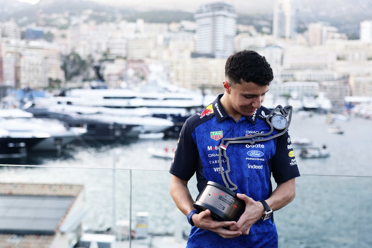 Hadjar with Monaco trophy