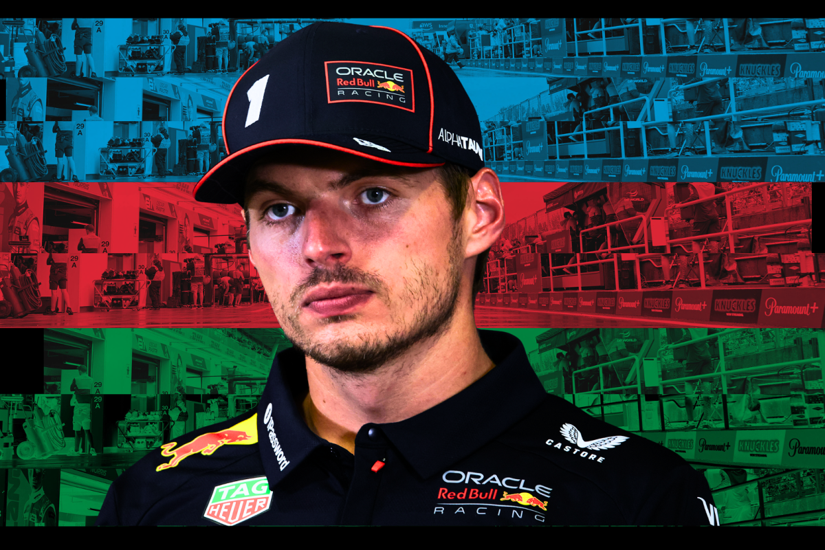 Max Verstappen appears with an Azerbaijan flag background