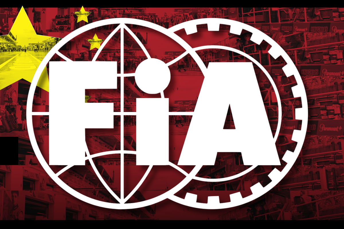 The FIA logo is pictured in front of a Chinese flag