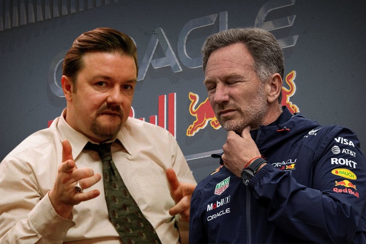 A preview image showing David Brent alongside Christian Horner with a Red Bull theme background