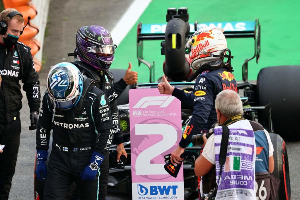 Lewis Hamilton, Valtteri Bottas and Max Verstappen after Qualifying