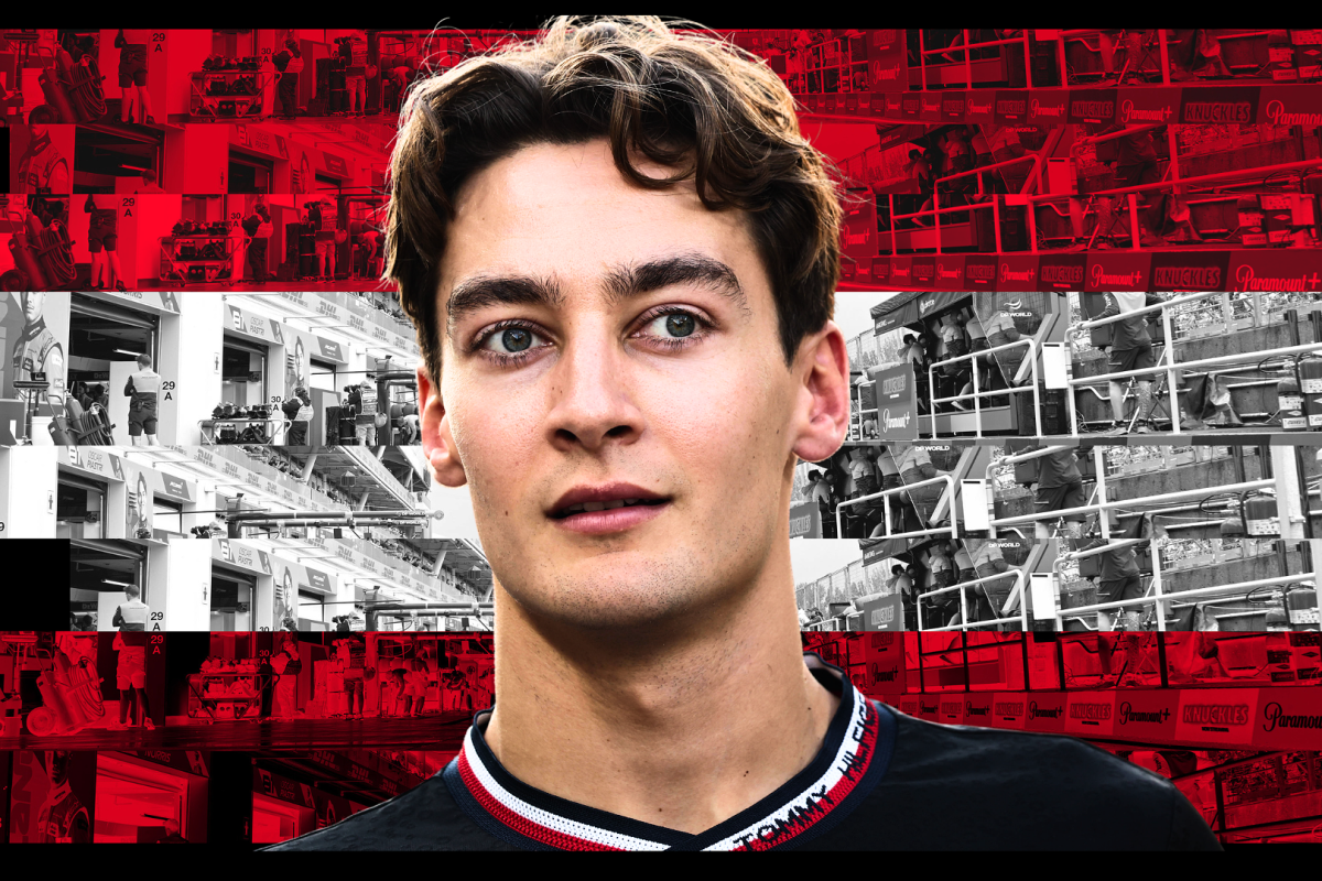 George Russell is shown with an Austrian GP background