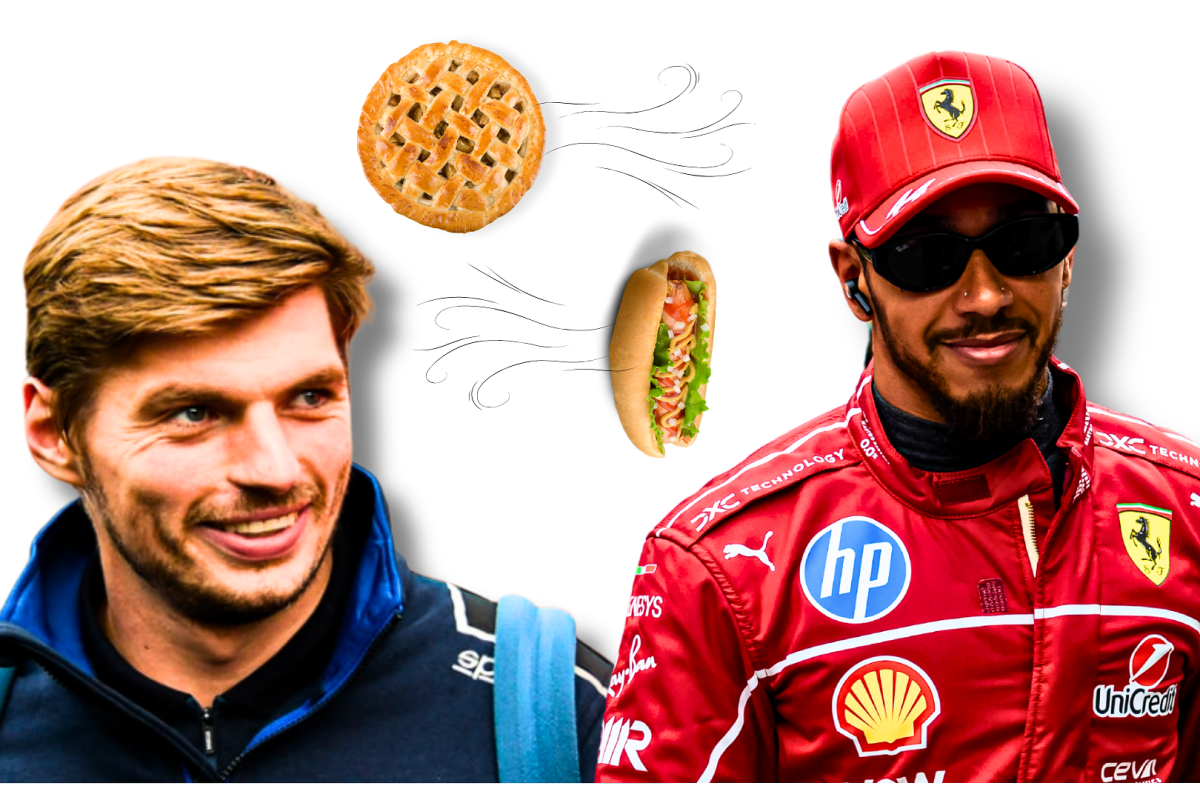 Max Verstappen and Lewis Hamilton edited having a food fight