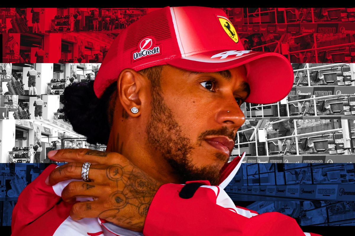 A composite image of Lewis Hamilton with a Dutch themed background