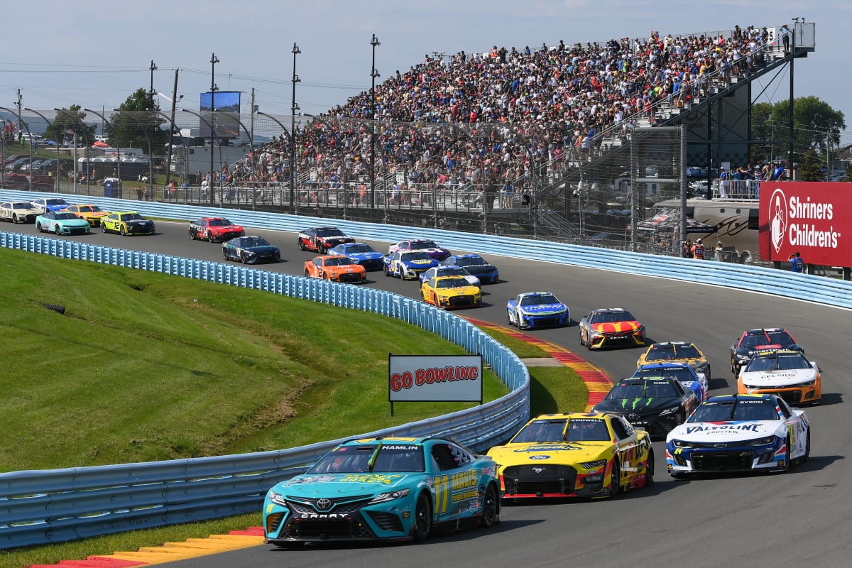 Denny Hamlin leading a NASCAR Cup Series race at Watkins Glen
