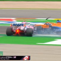 VIDEO: Stroll gaat in de fout en raakt woedende Norris