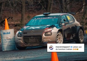 Jos Verstappen scheurt over het circuit met een rallywagen