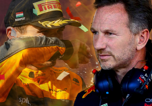 Horner knipoogt na incident Norris met trofee Verstappen: 'We sturen hem de rekening'