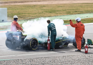 Aston Martin call time on Barcelona test after fire caused by "oil leak"