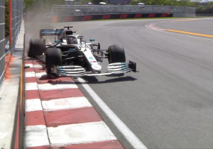 Hamilton punctures Mercedes with heavy hit into wall!