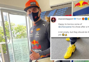 FOTO: Verstappen leent 'stinkende schoenen' van Perez na foutje