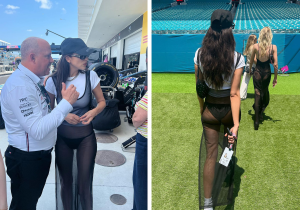 Russisch model Irina Shayk bekritiseerd vanwege "ongepaste outfit" tijdens GP Miami