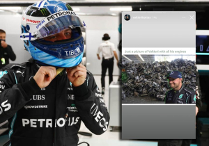 Bottas toont zelfspot op Instagram: 'Valtteri met al zijn gebruikte motoren'