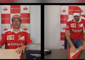 VIDEO: Räikkönen en Vettel doen een wedstrijdje cadeau inpakken!