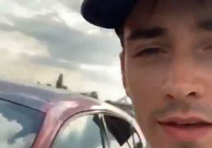 VIDEO: Leclerc suffers scary puncture on motorway!
