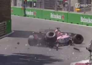 VIDEO: De crash van Sergio Pérez in Baku