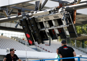 Hockenheim start lights smashed by bus!