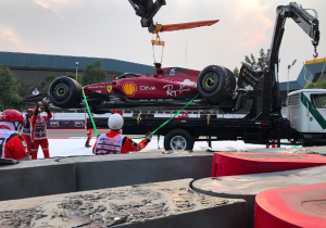 Leclerc smashes up Ferrari as Russell sets the day's leading time