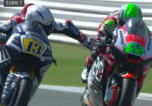 VIDEO: Moto2 rider reaches out to grab rival's brake lever!