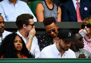 Hamilton takes in Wimbledon final alongside Tiger Woods as Serena Williams' guest