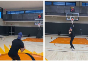 VIDEO: Ricciardo gooit hoge ogen met knappe basketbalworp