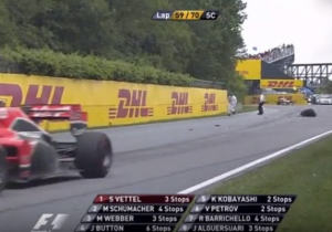 VIDEO: Onhandige marshall krijgt schrik van zijn leven tijdens GP Canada