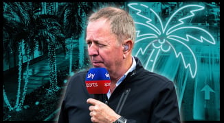 F1 legend Martin Brundle reacts after bizarre microphone sock biting interview