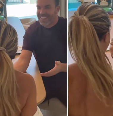 Vrouw Robert Doornbos toont blote borsten in poging armpje drukken te winnen