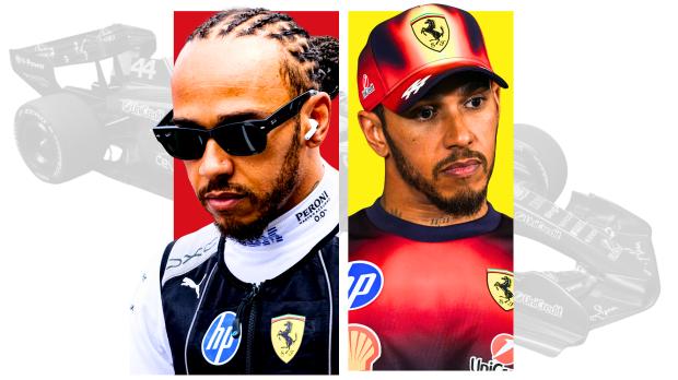 An edit of two pictures of Lewis Hamilton looking serious — Photo: © IMAGO