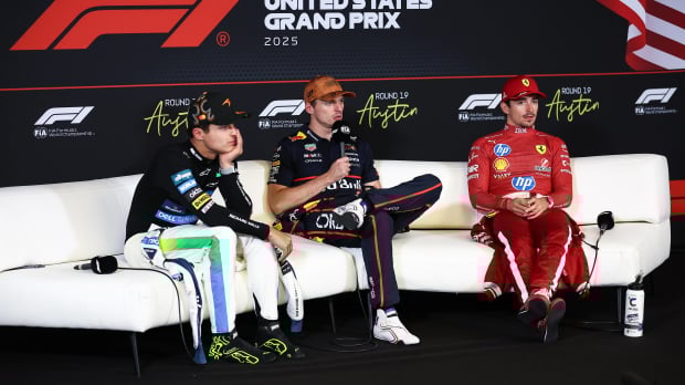 Norris, Verstappen and Leclerc at press conference at COTA