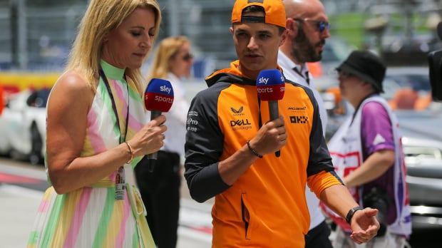 Sky presenter Rachel Brookes with Lando Norris in 2022