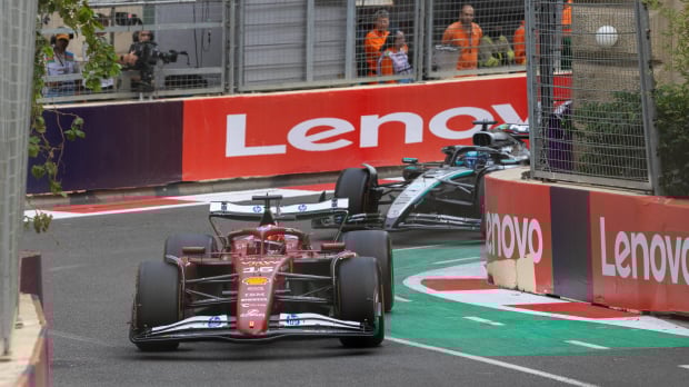 Leclerc during practice in Baku