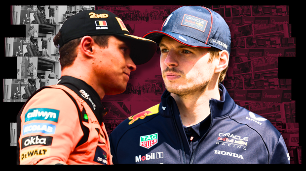 Max Verstappen and Lando Norris edited onto a Qatar flag