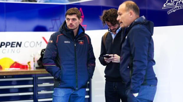 Max Verstappen in the garage at the Nurburgring