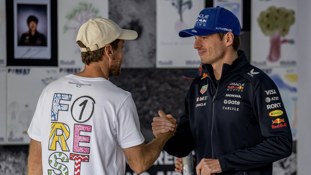 Sebastian Vettel and Max Verstappen talk at the Brazilian Grand Prix