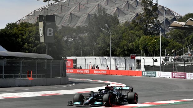 Hamilton driving his Mercedes in Mexico.